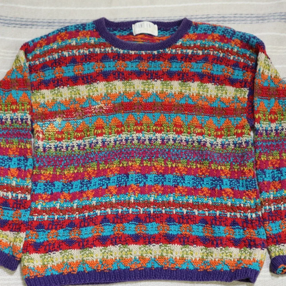 Vtg THE LIMITED Hand Knit Unique Colorful Sweater Sz PS - Picture 2 of 8